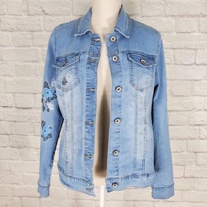 Live A Little Light Wash Embroidered Jacket Size L